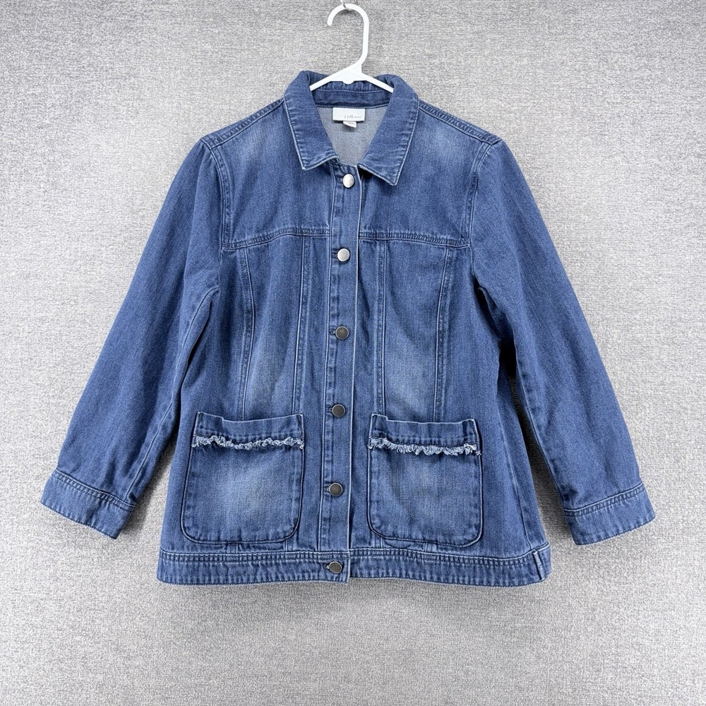 J Jill Denim Jacket Women Size Small Blue Front Patch Pocket Casual